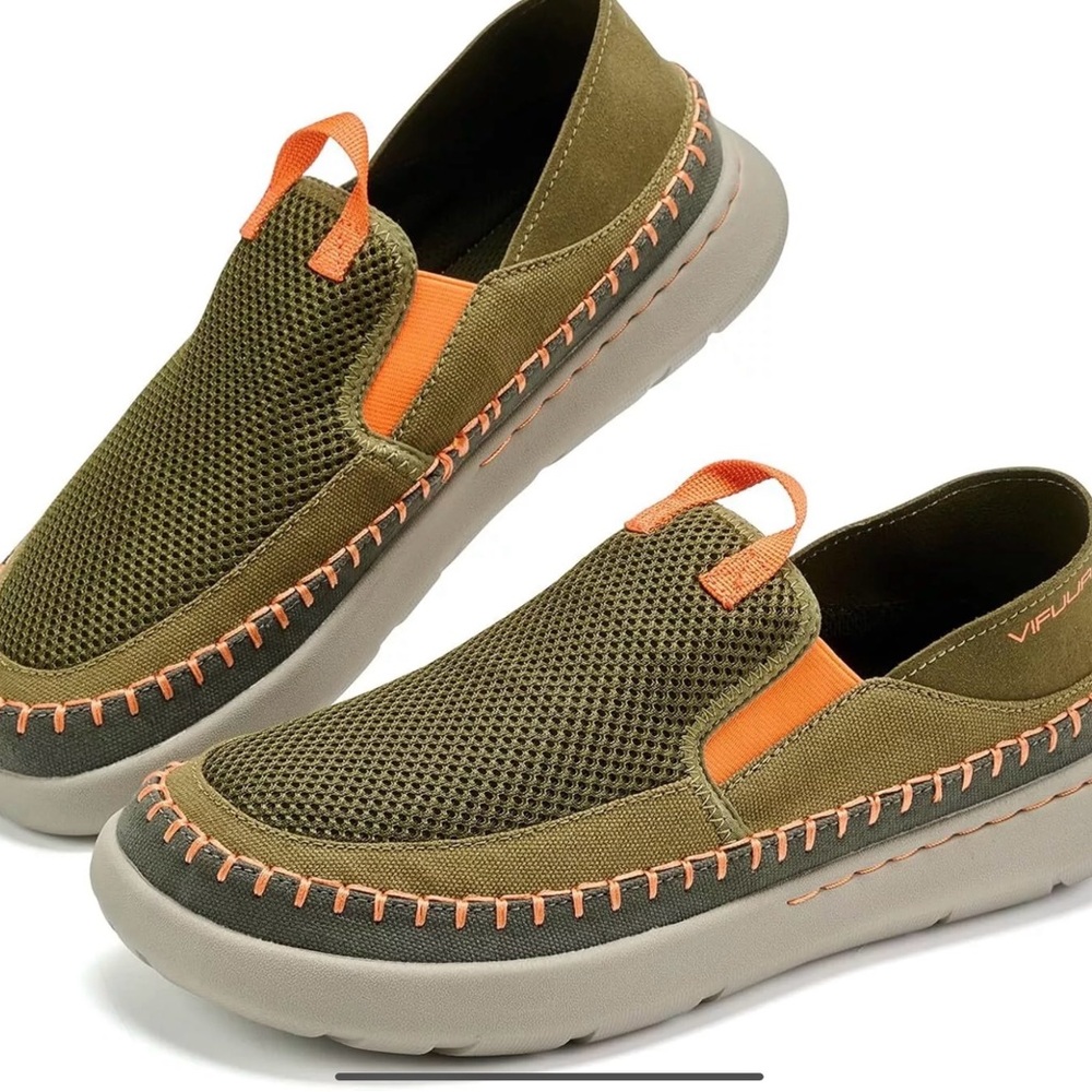 VIFUUR Men's US 12 EU 45 Green/ Orange Casual Comfortable Loafer Shoes